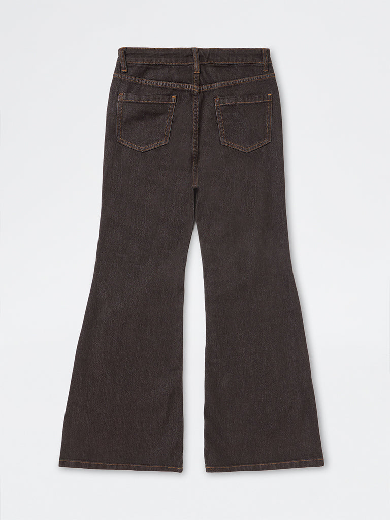 Girls Dark Brown High-Rise Bootcut Jeans