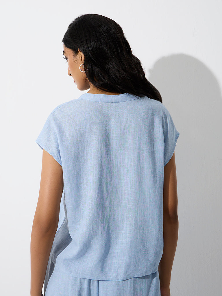LOV Light Blue Chinese-Style Blouse