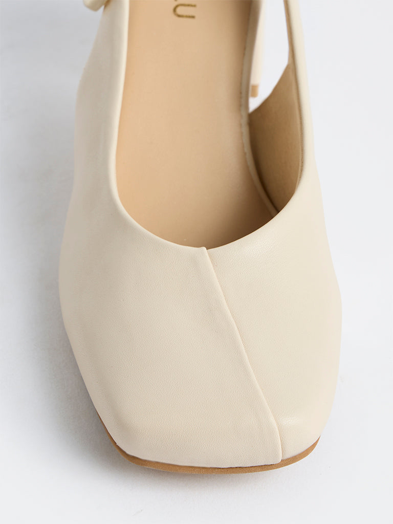 LUNA BLU Ivory Buckle-Detail Slingback Block Heel Shoes