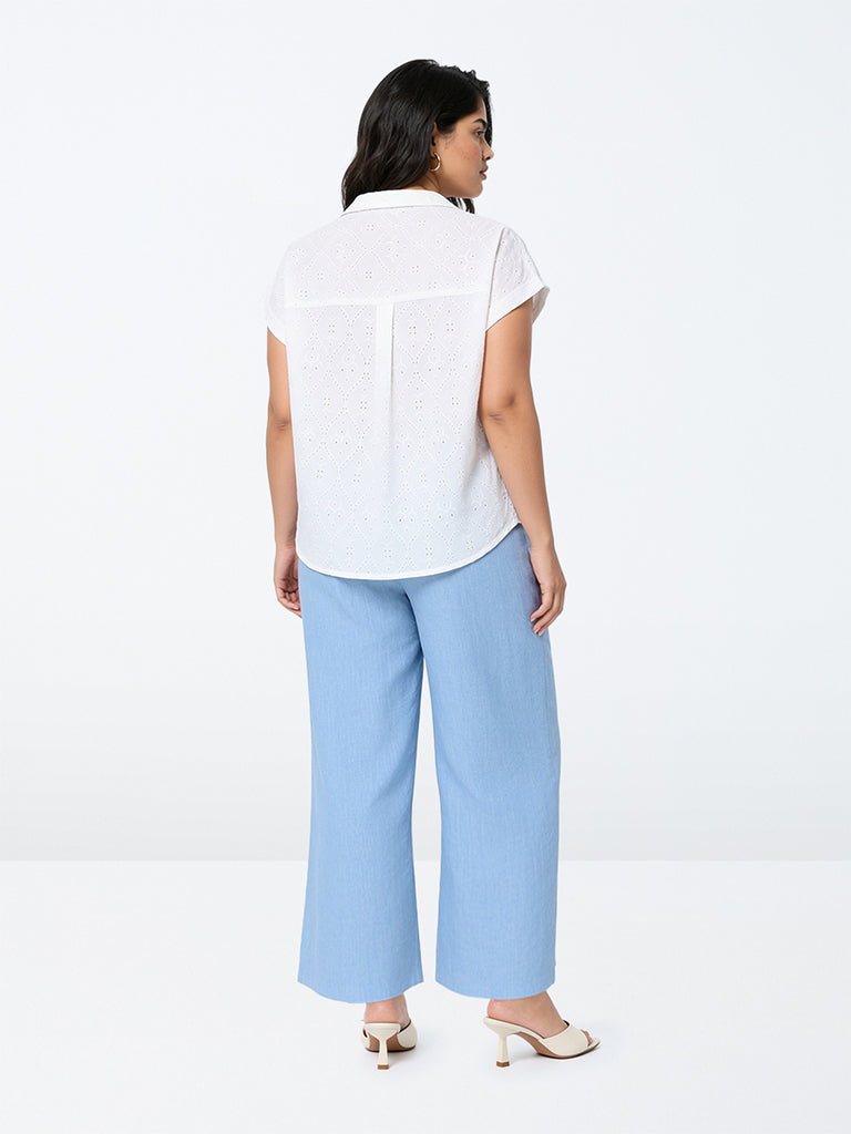 Gia Light Blue Melange High-Rise Trousers