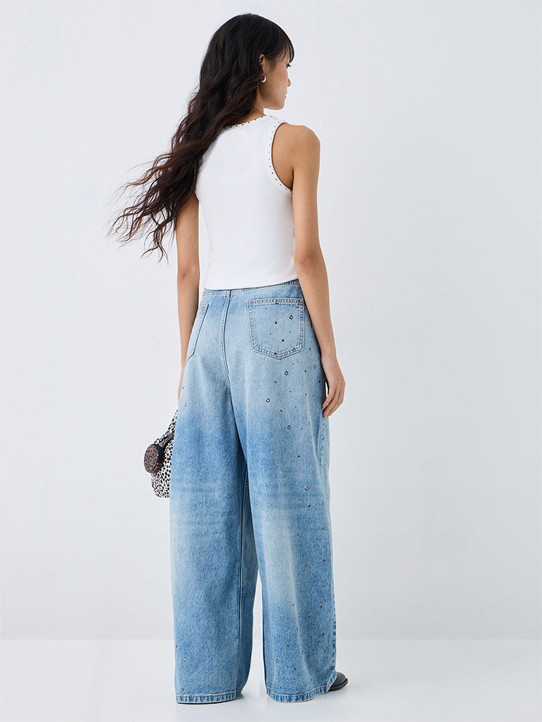 Nuon Blue Stud Detailed High-Rise Jeans