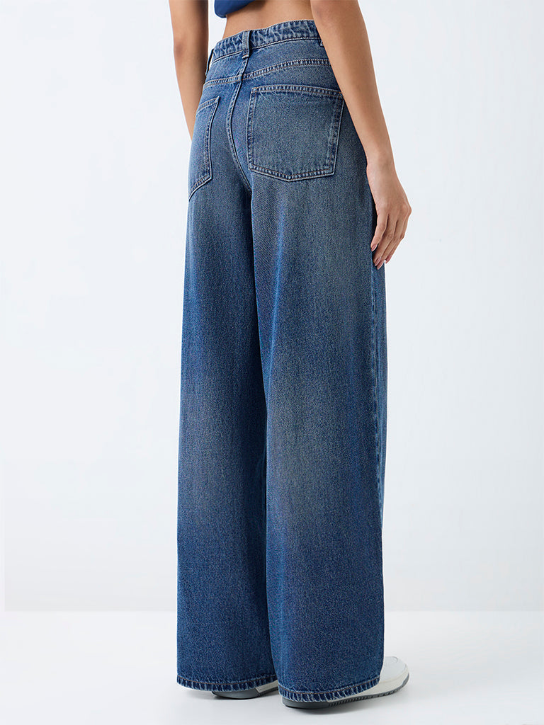 Nuon Blue-Wash High-Waist Wide Leg Fit Jeans