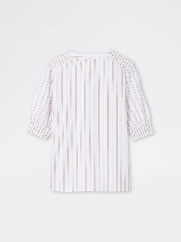 Gia White Striped Cotton Blouse