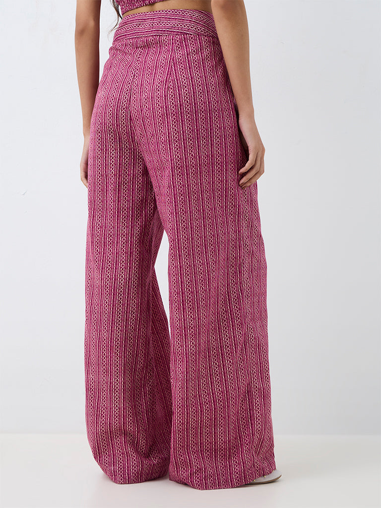 Bombay Paisley Pink Striped High-Rise Cotton Palazzos