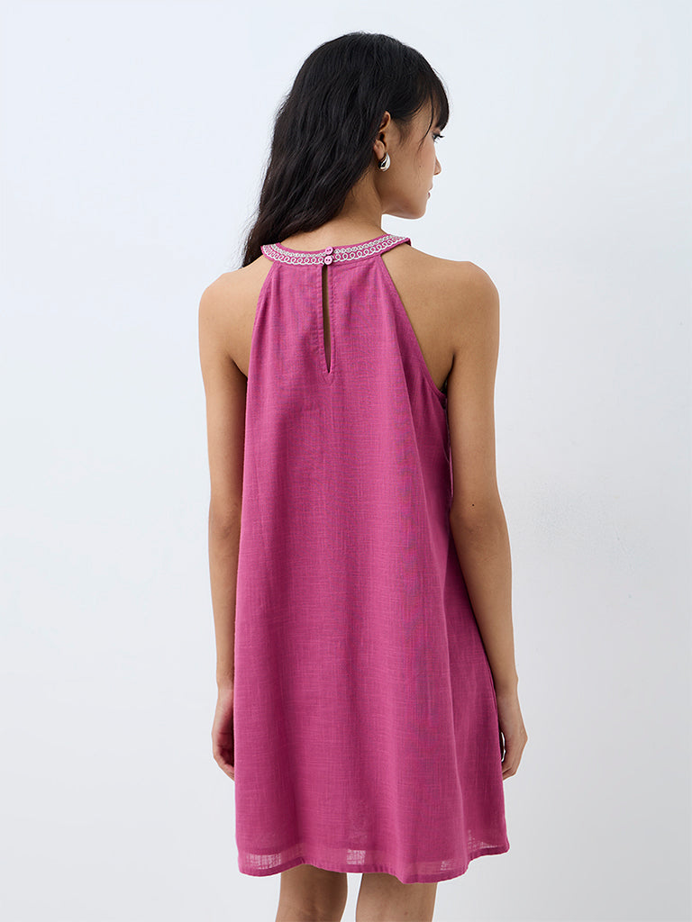 Bombay Paisley Pink Floral Embroidered Cotton Shift Dress