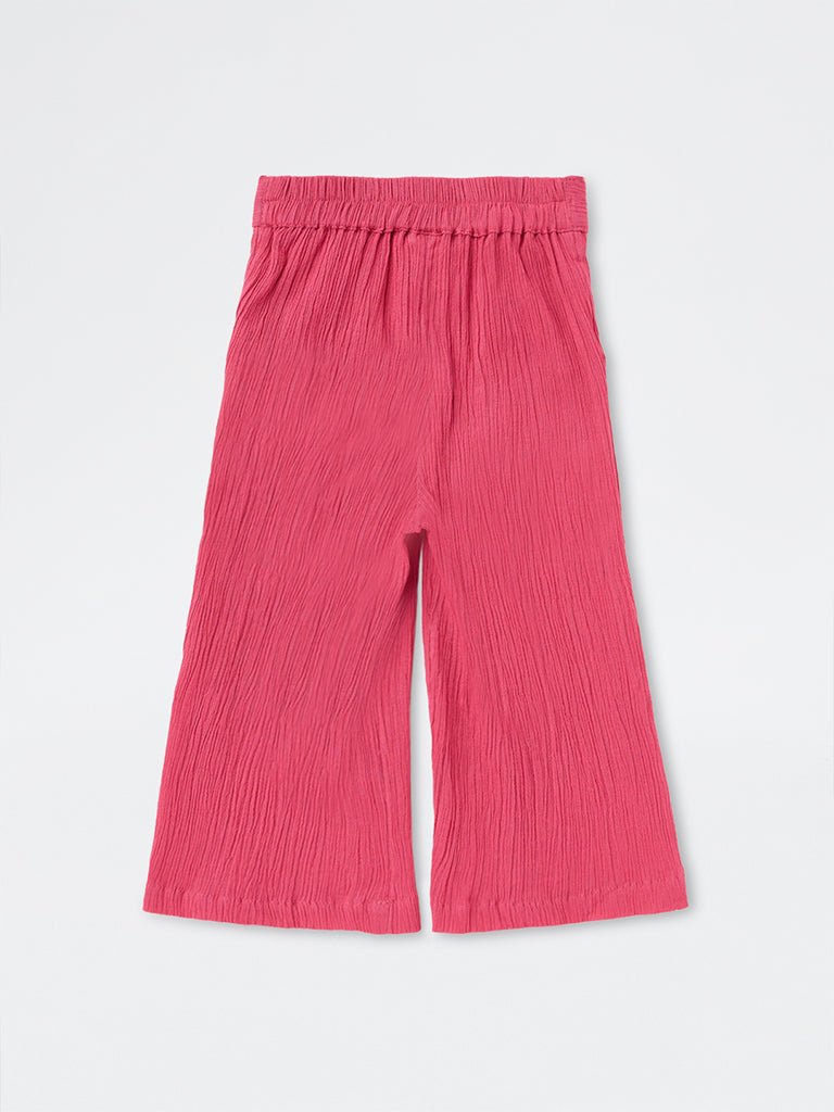Utsa Kids Girls Fuchsia Crinkle-Textured Cotton Flared Ethnic Pants (2-8 yrs)
