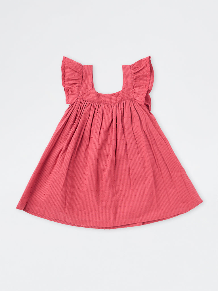 Utsa Kids Girls Pink Floral Embroidered Cotton A-Line Dress (2-8 yrs)