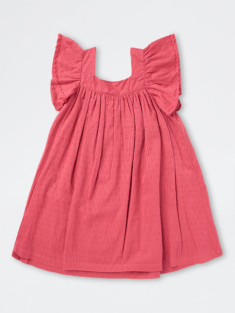 Utsa Kids Girls Pink Floral Embroidered Cotton A-Line Dress (8-14 yrs)