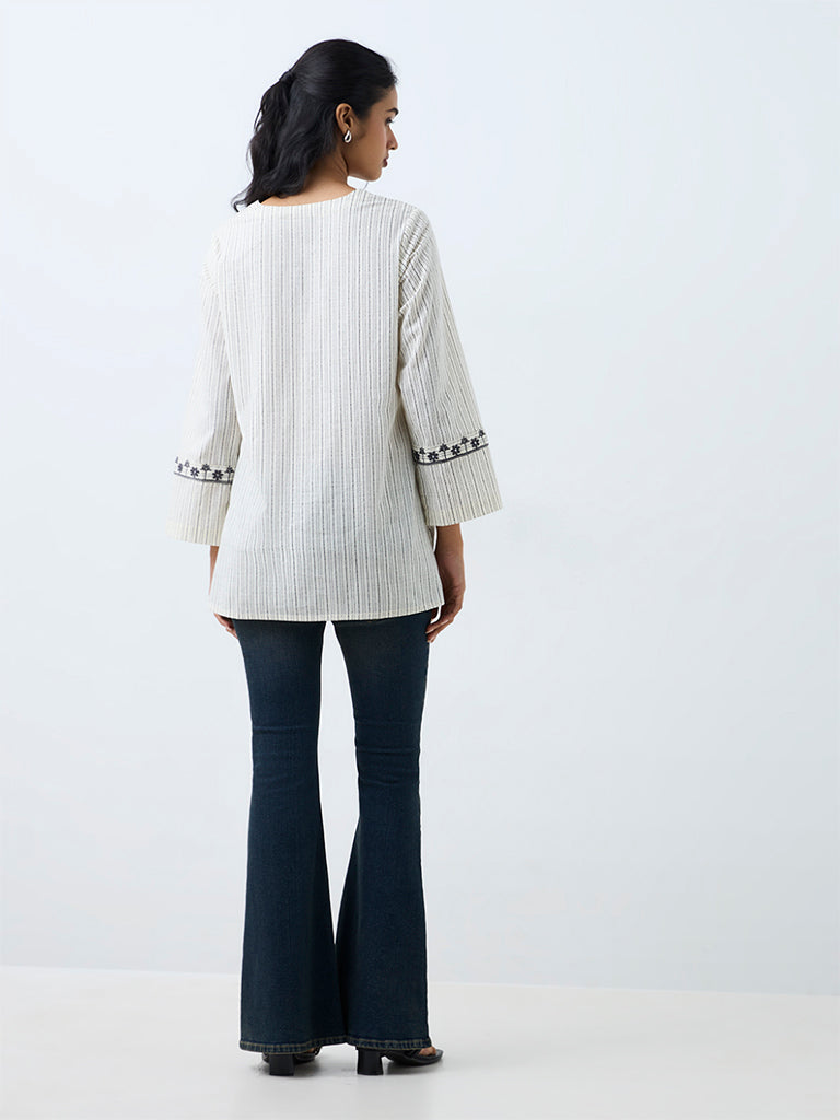 Utsa Grey Embroidered Cotton Tunic