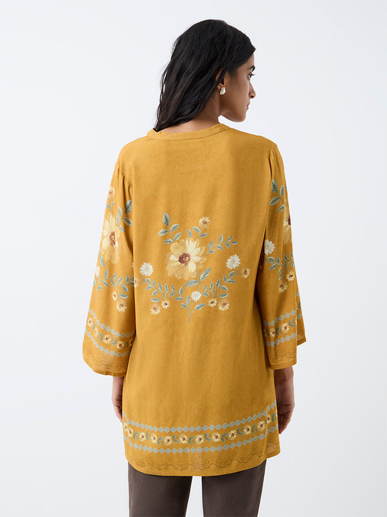 Utsa Mustard Floral Printed Kurti