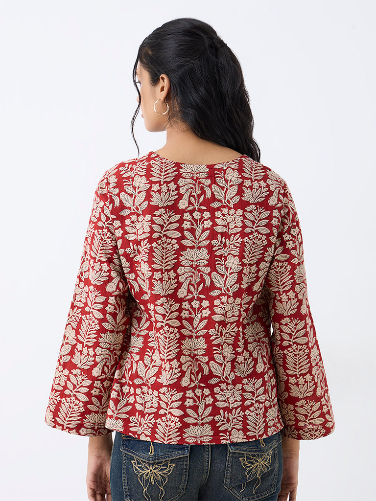 Utsa Red Floral Printed Cotton Tunic