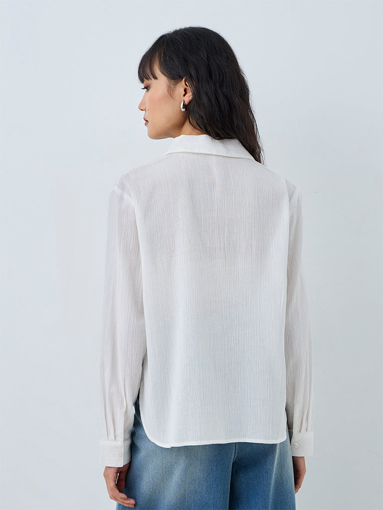 Bombay Paisley Off-White Mirror Embroidered Cotton Blouse