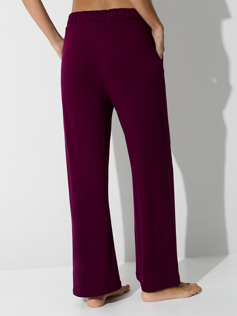 Wunderlove Wine Solid High-Rise Pants