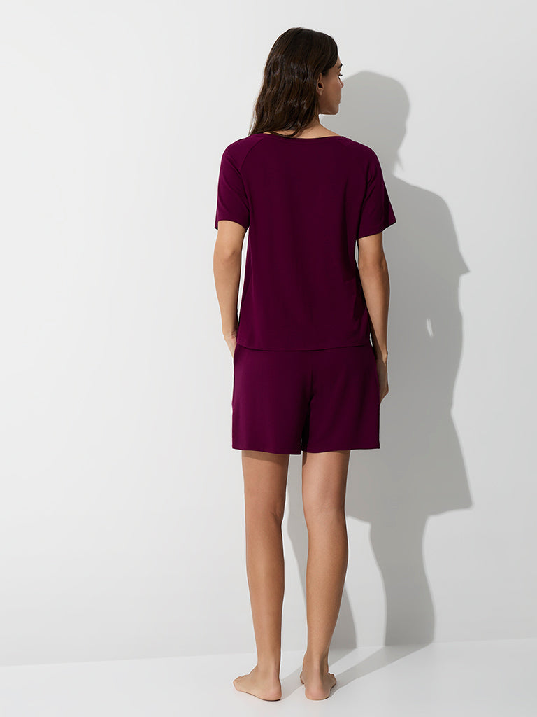 Wunderlove Wine Solid High-Rise Shorts
