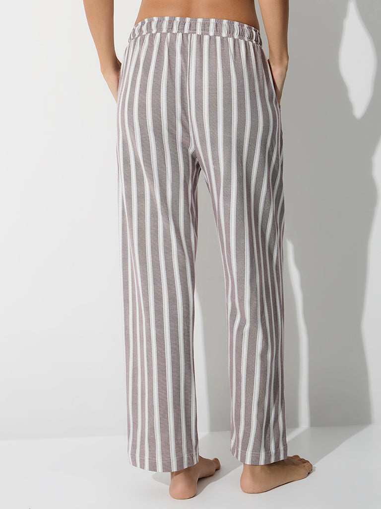 Wunderlove Grey Striped High-Rise Cotton Pants