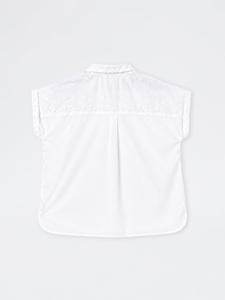 Gia White Floral Embroidered Cotton Shirt