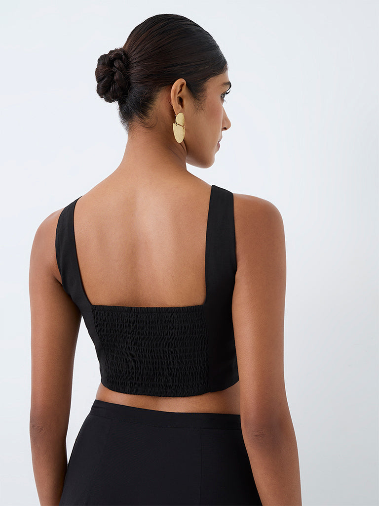 Vark Black Floral Embroidered Crop Top