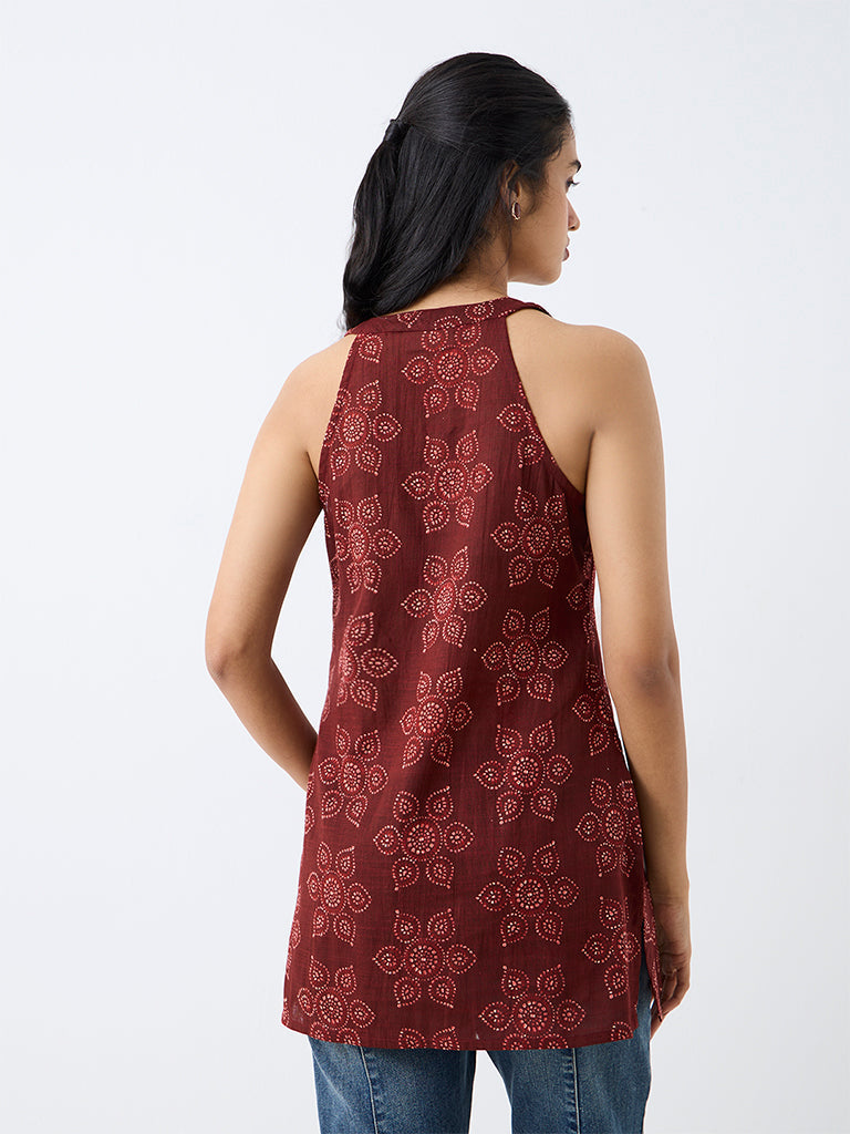 Utsa Maroon Bandhani Floral Cotton Tunic