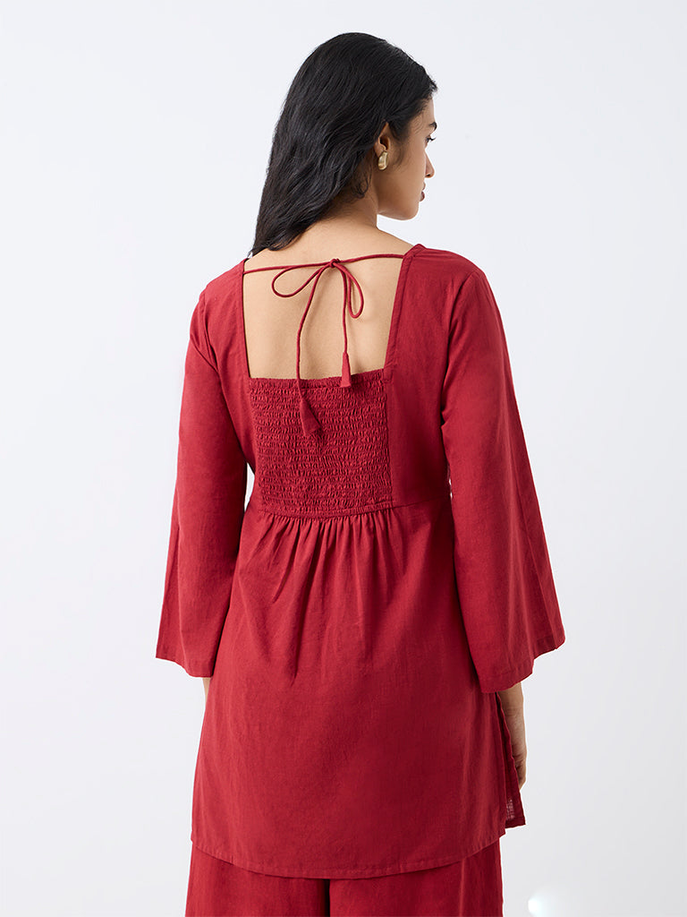 Utsa Red Floral Embroidered Kurti
