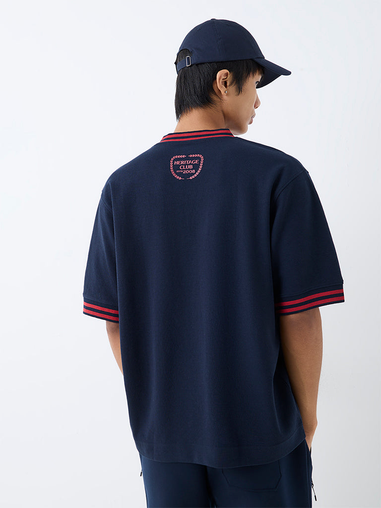 Nuoflexx Navy Text-Design Quarter-Zip Relaxed-Fit T-Shirt