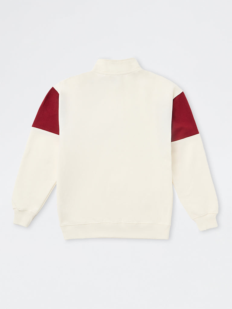 Boys Off-White Printed Quarter-Zip Cotton-Blend Sweatshirt