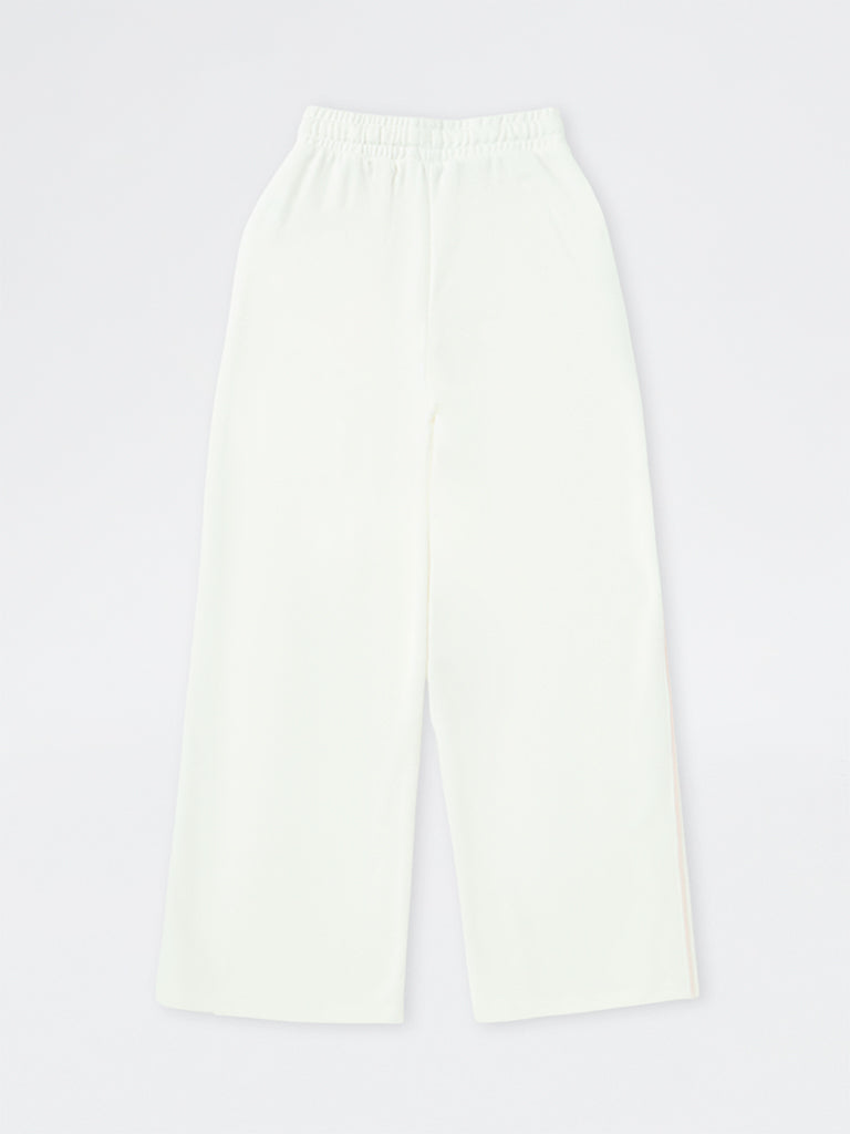 Girls White Contrast-Piping High-Rise Cotton-Blend Trackpants