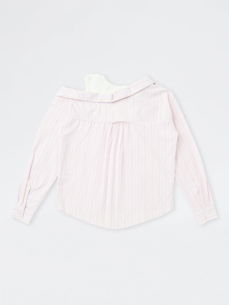Girls Light Pink Striped Layered Cotton-Blend Shirt