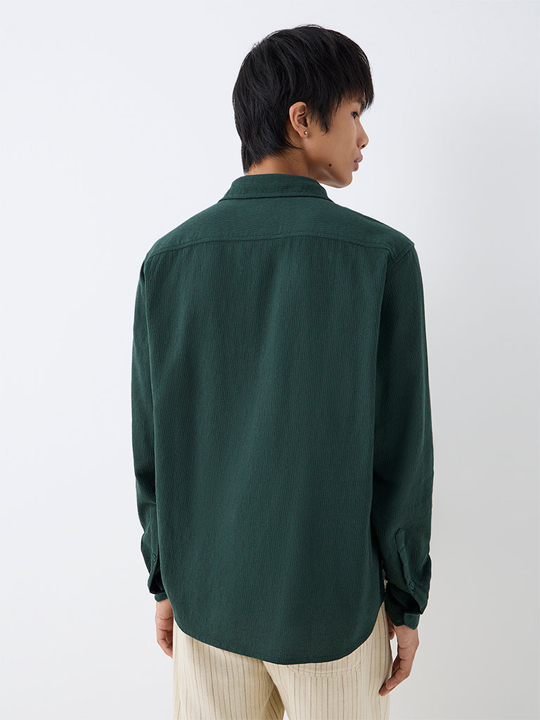 ETA Dark Green Botanical Embroidered Relaxed-Fit Cotton Shirt