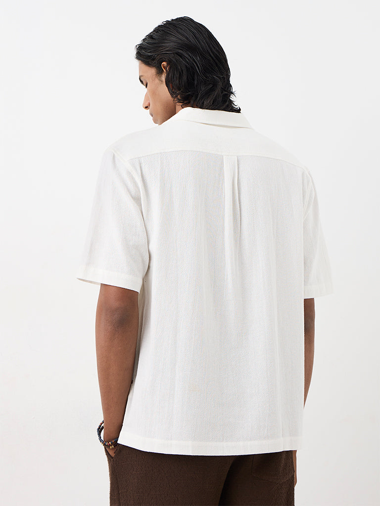 ETA White Embroidered Relaxed-Fit Cotton Shirt