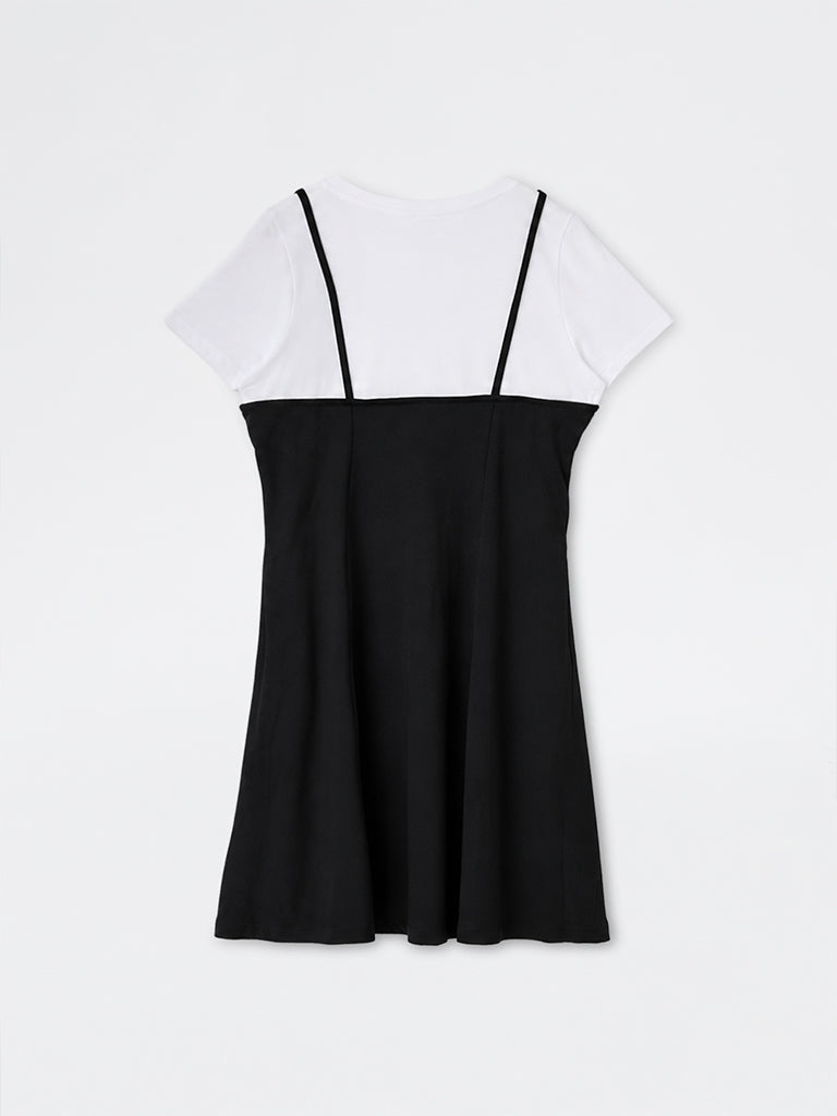Gia Black Double-Layered Cotton A-Line Dress