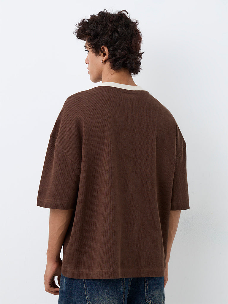 Nuon Brown Numerical Printed Oversized-Fit Cotton T-Shirt