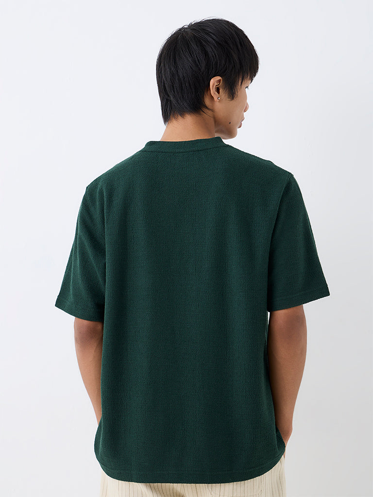 ETA Dark Green Textured Relaxed-Fit Cotton-Blend T-Shirt