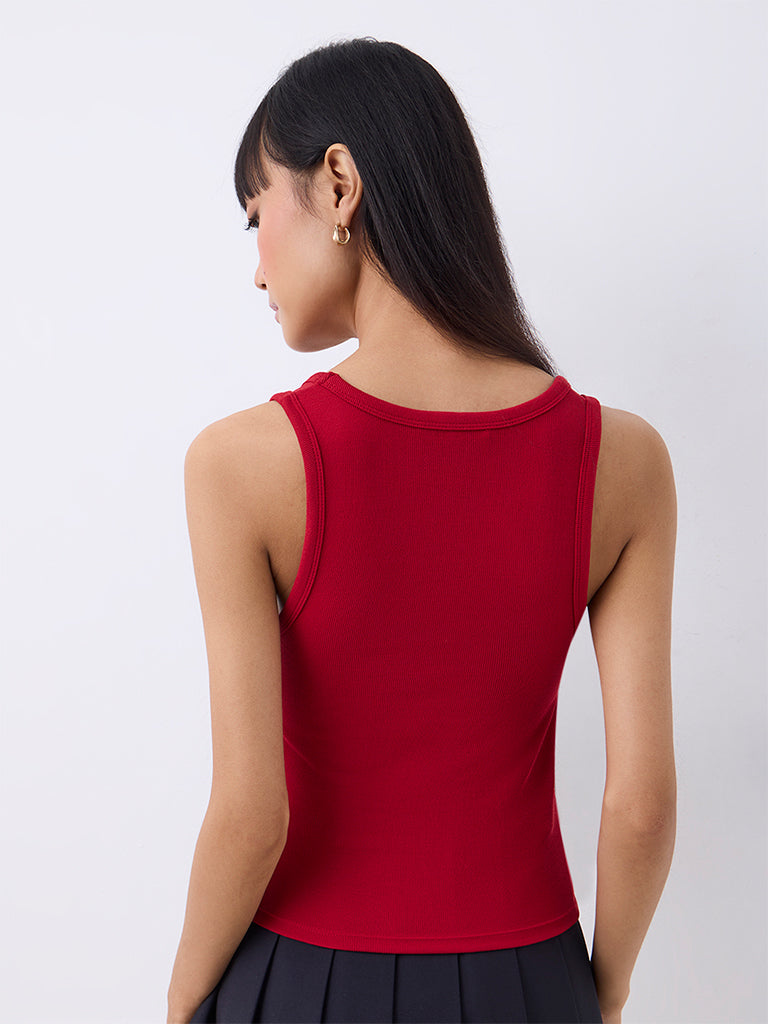 Nuon Red Ribbed Tank Top