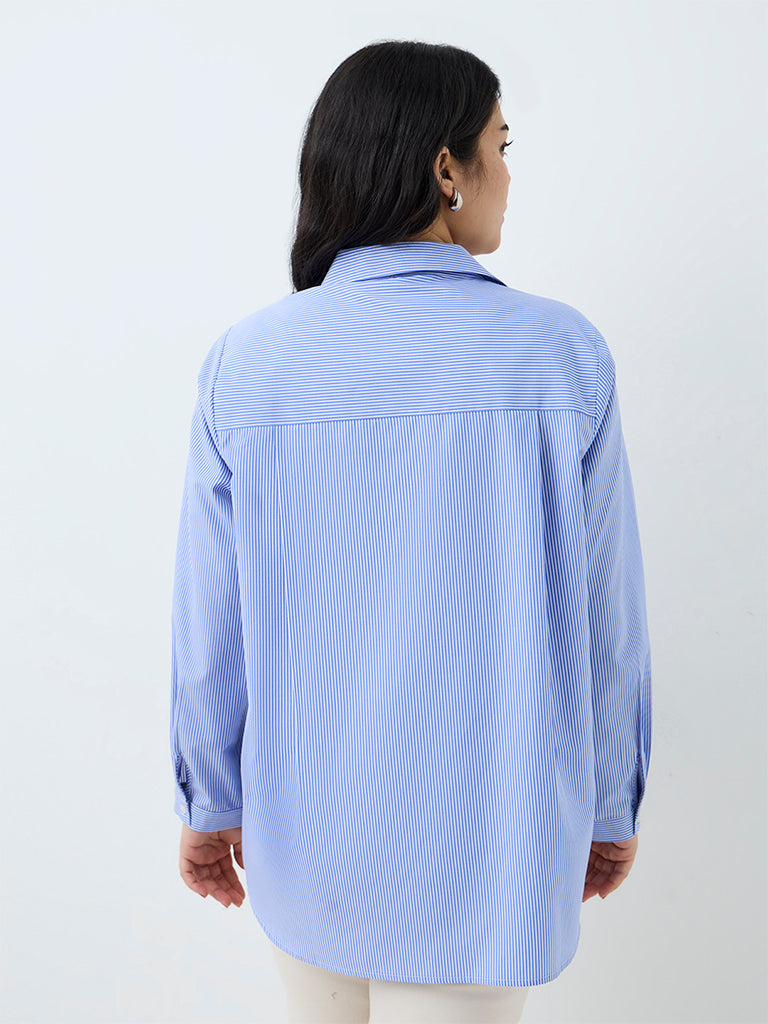 Gia Light Blue Floral Embroidered Cotton Shirt
