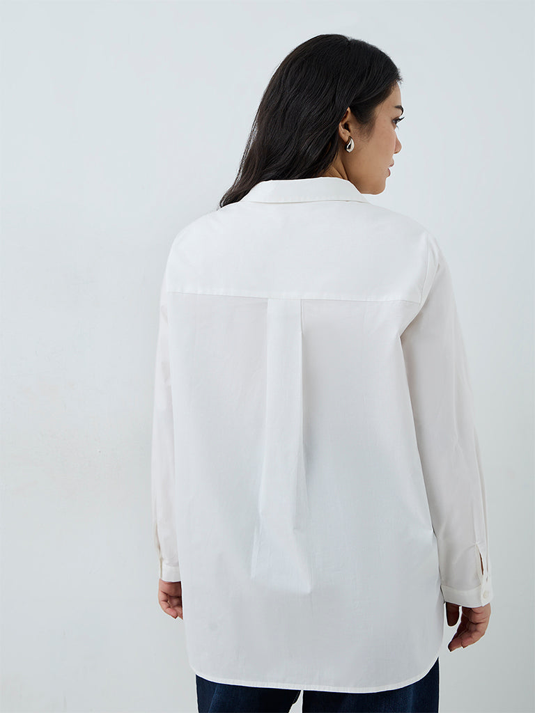 Gia White Floral Embroidered Cotton Shirt