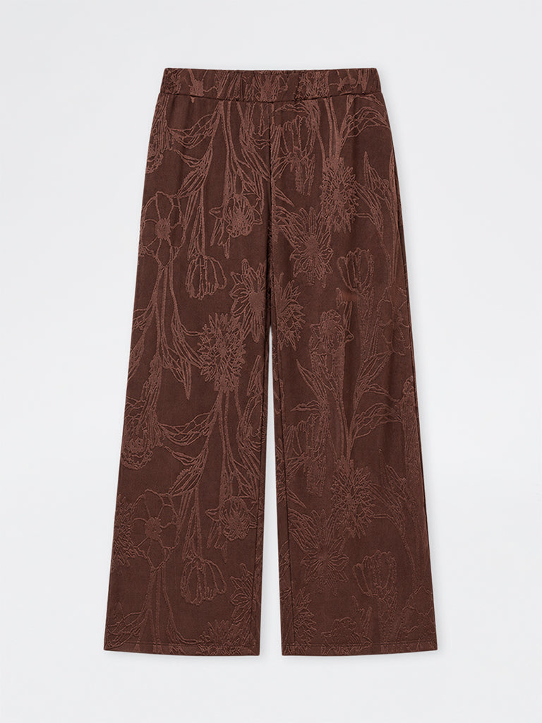 Gia Dark Brown Botanical Design High-Rise Pants