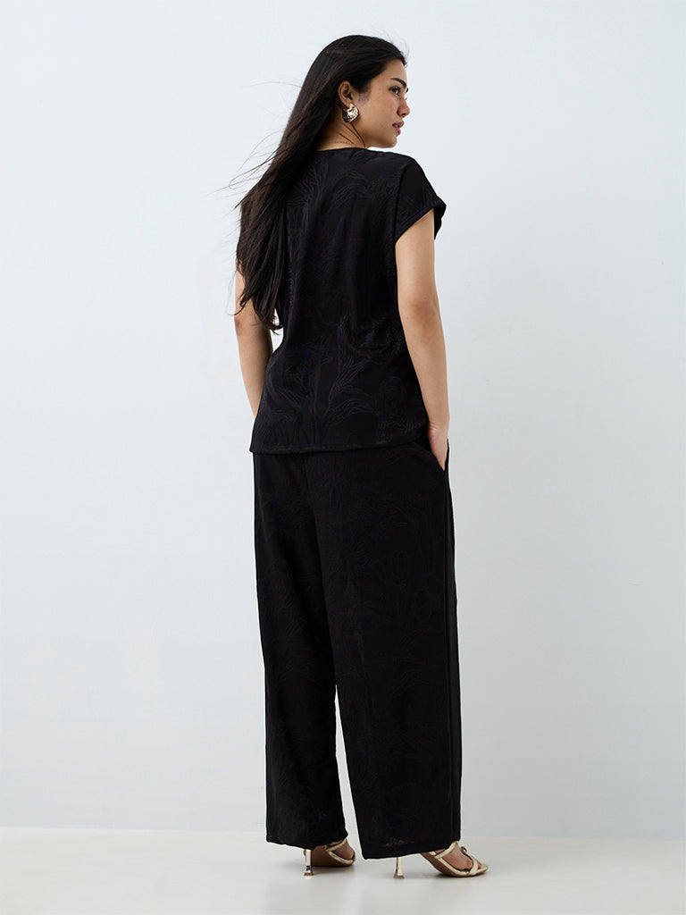 Gia Black Floral Jacquard High-Rise Cotton-Blend Pants
