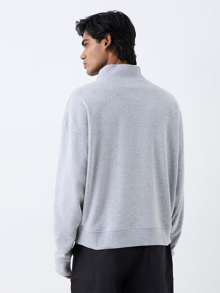 Nuon Grey Quarter-Zip Oversized Cotton-Blend Sweatshirt