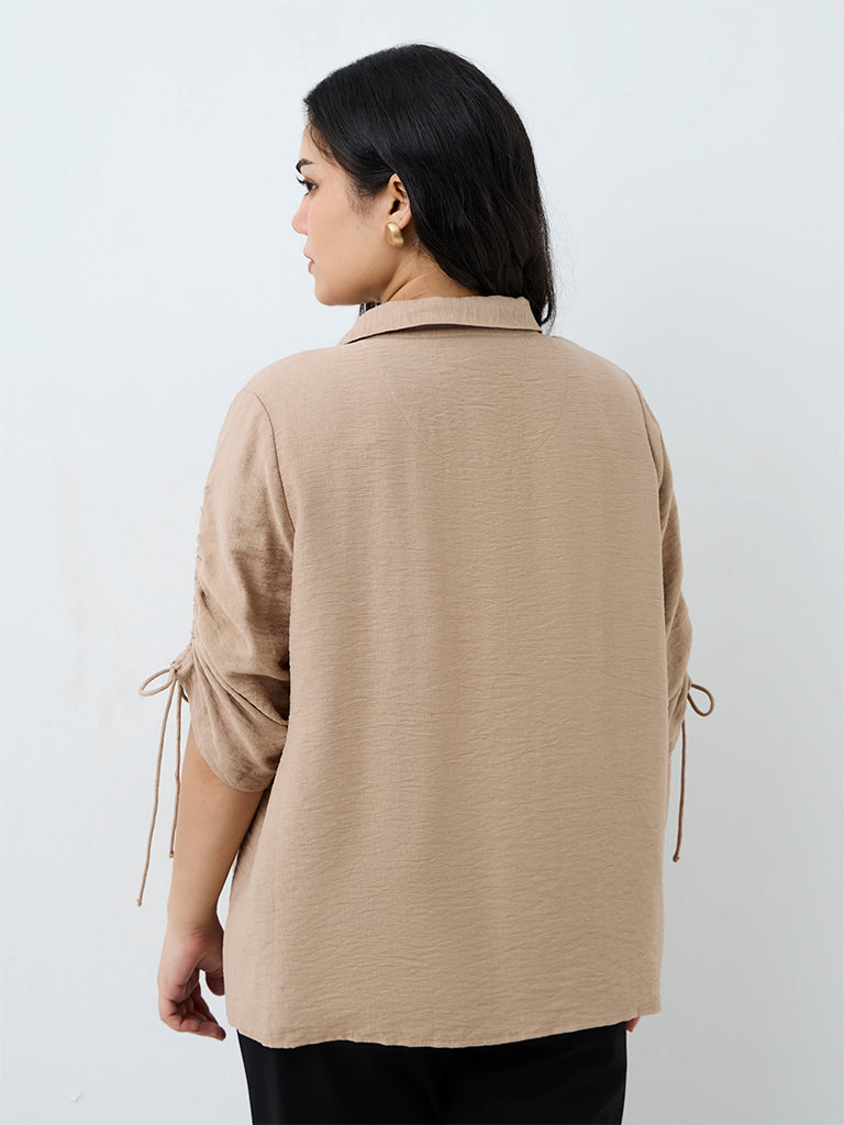 Gia Beige Floral Embroidered Shirt