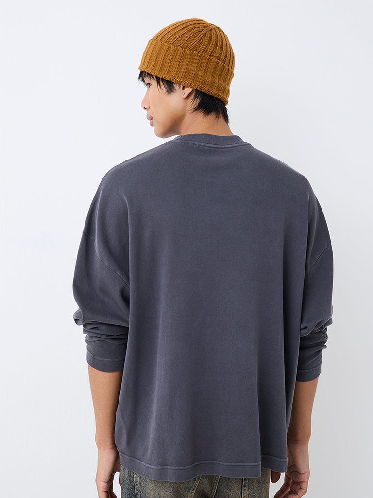 Nuon Charcoal Solid Oversized-Fit Cotton Sweatshirt