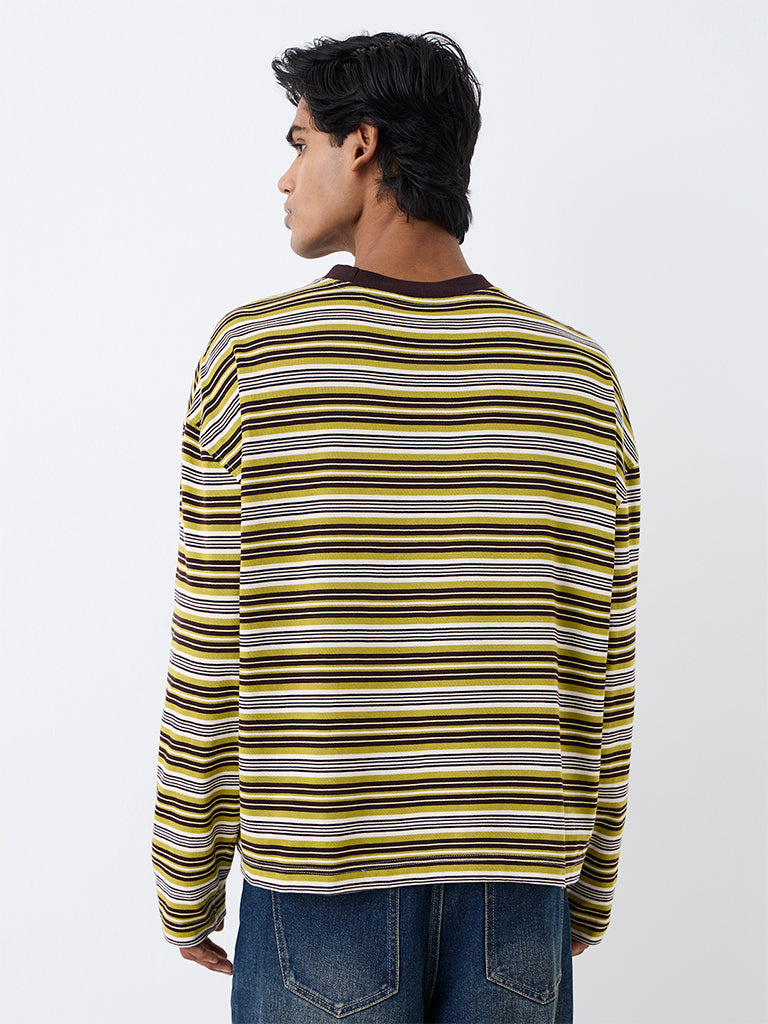 Nuon Lime Striped Oversized Cotton T-Shirt