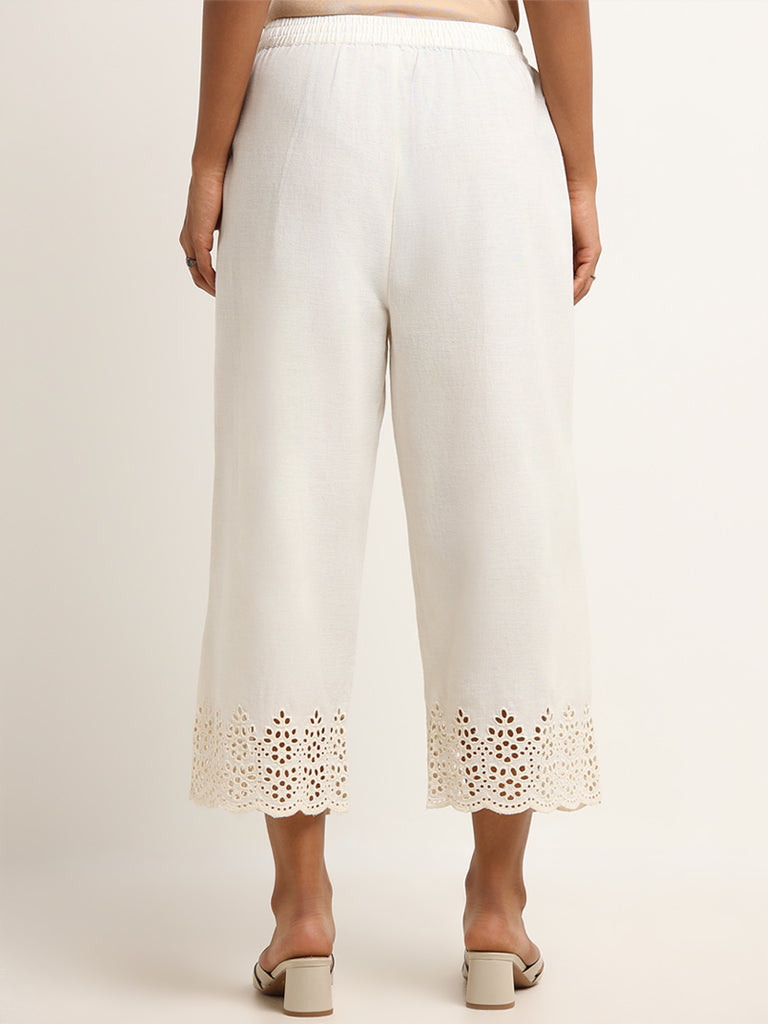 Utsa Off-White Schiffli Pants