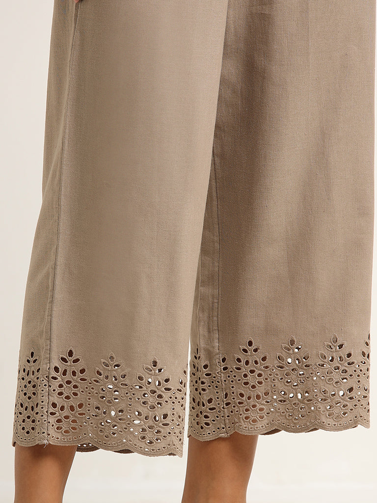 Utsa Light Grey Schiffli Pants