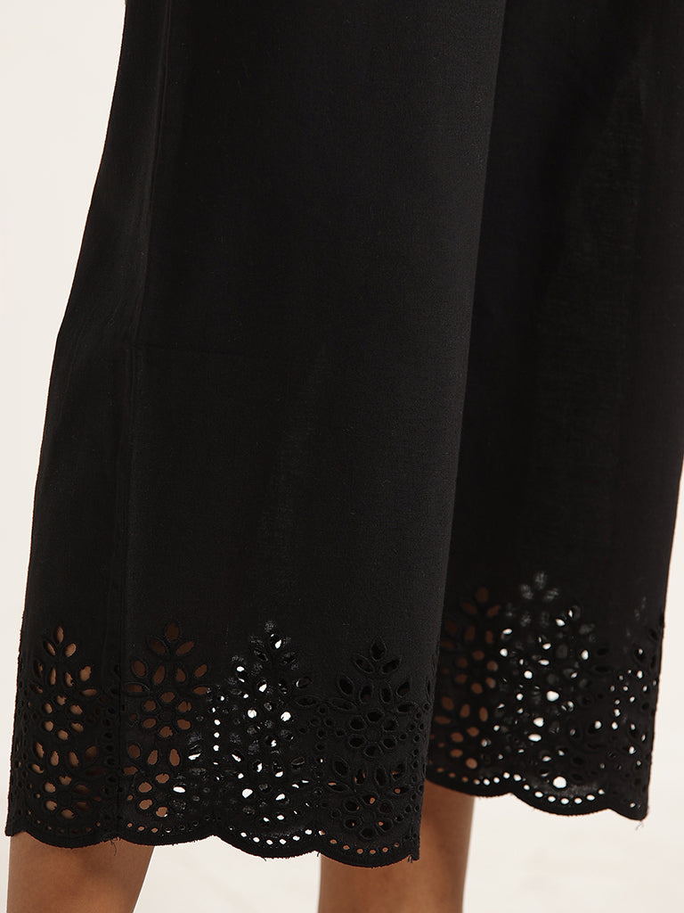 Utsa Black Schiffli Pants