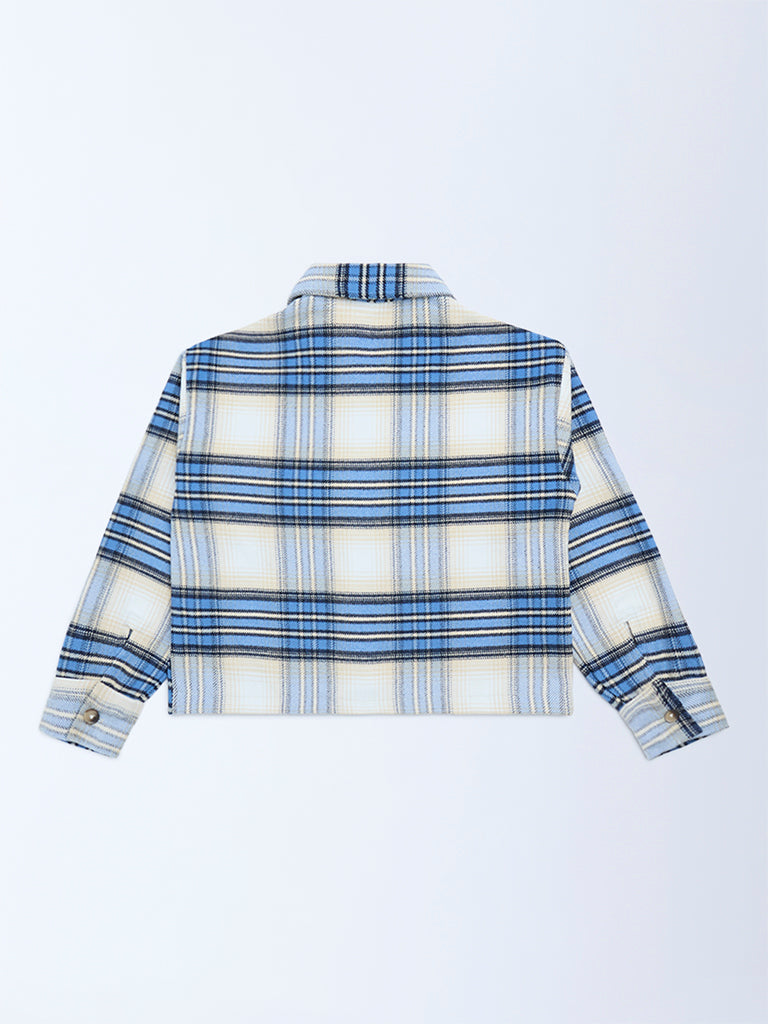 Y&F Kids Girls Blue Check Design Shacket