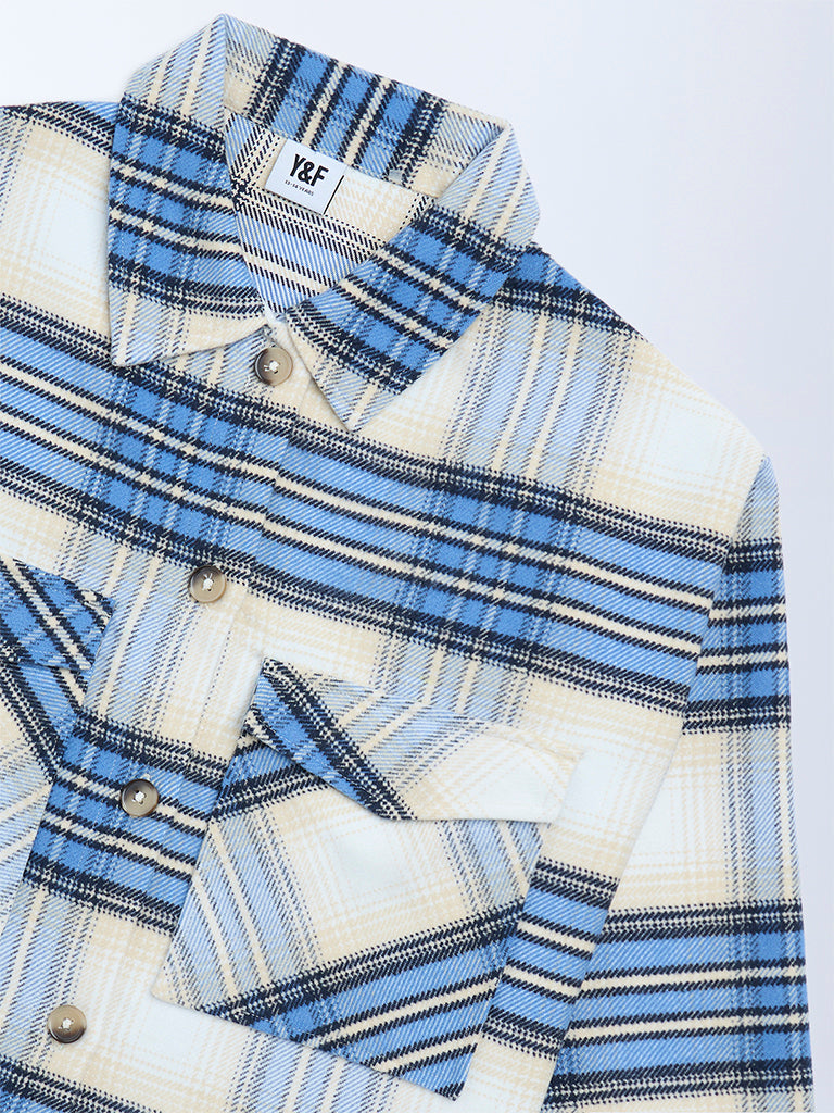 Y&F Kids Girls Blue Check Design Shacket