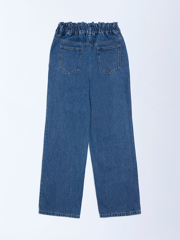 Y&F Kids Girls Light Blue Washed Straight-Fit High-Rise Jeans