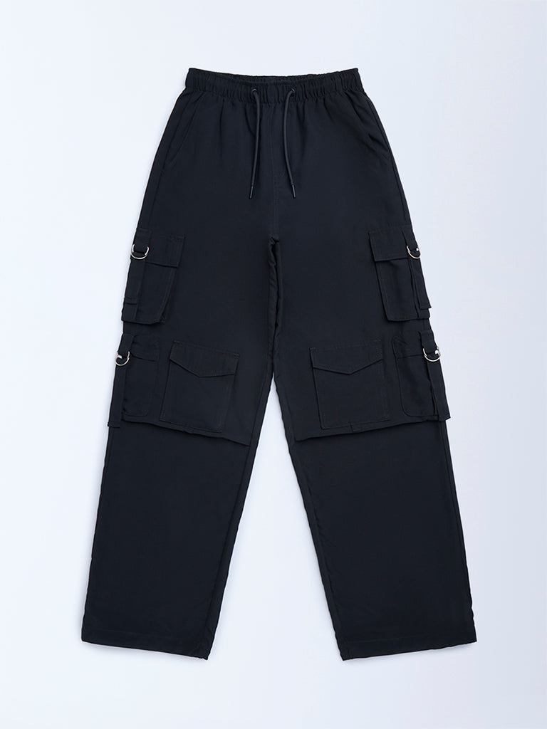 Y&F Kids Girls Black High-Rise Joggers