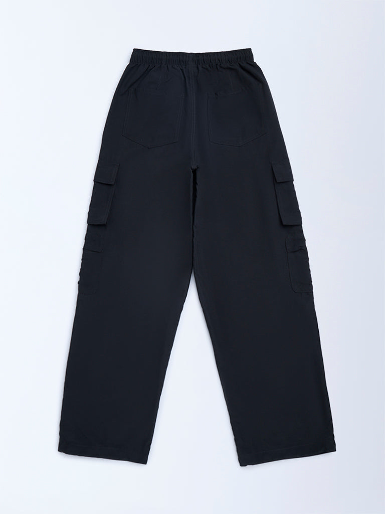 Y&F Kids Girls Black High-Rise Joggers