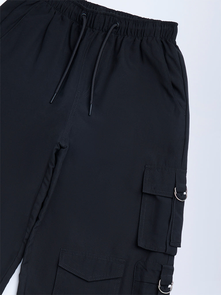Y&F Kids Girls Black High-Rise Joggers
